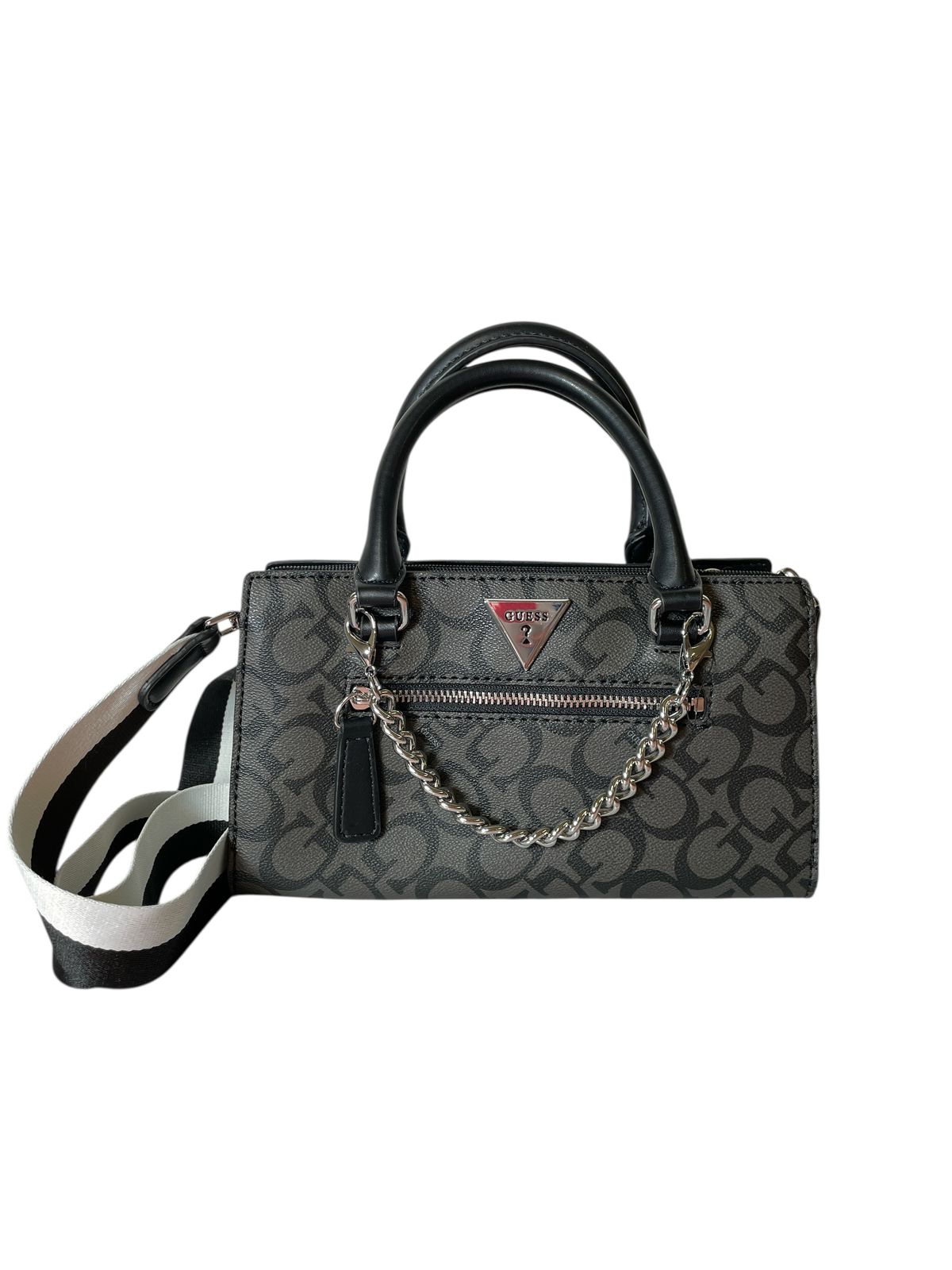 Bolsa Guess Dama Gris con Detalles Negros y Cadena – Original