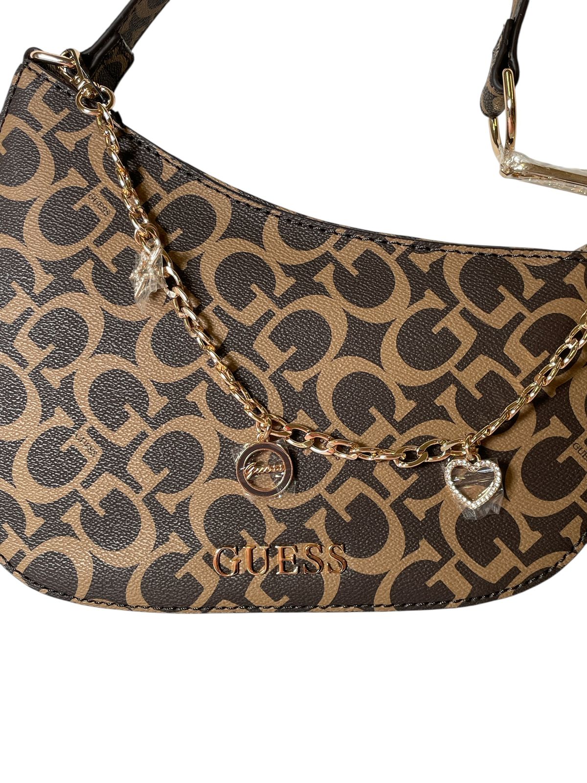 Bolso Guess Monogram Café con Cadena y Charms
