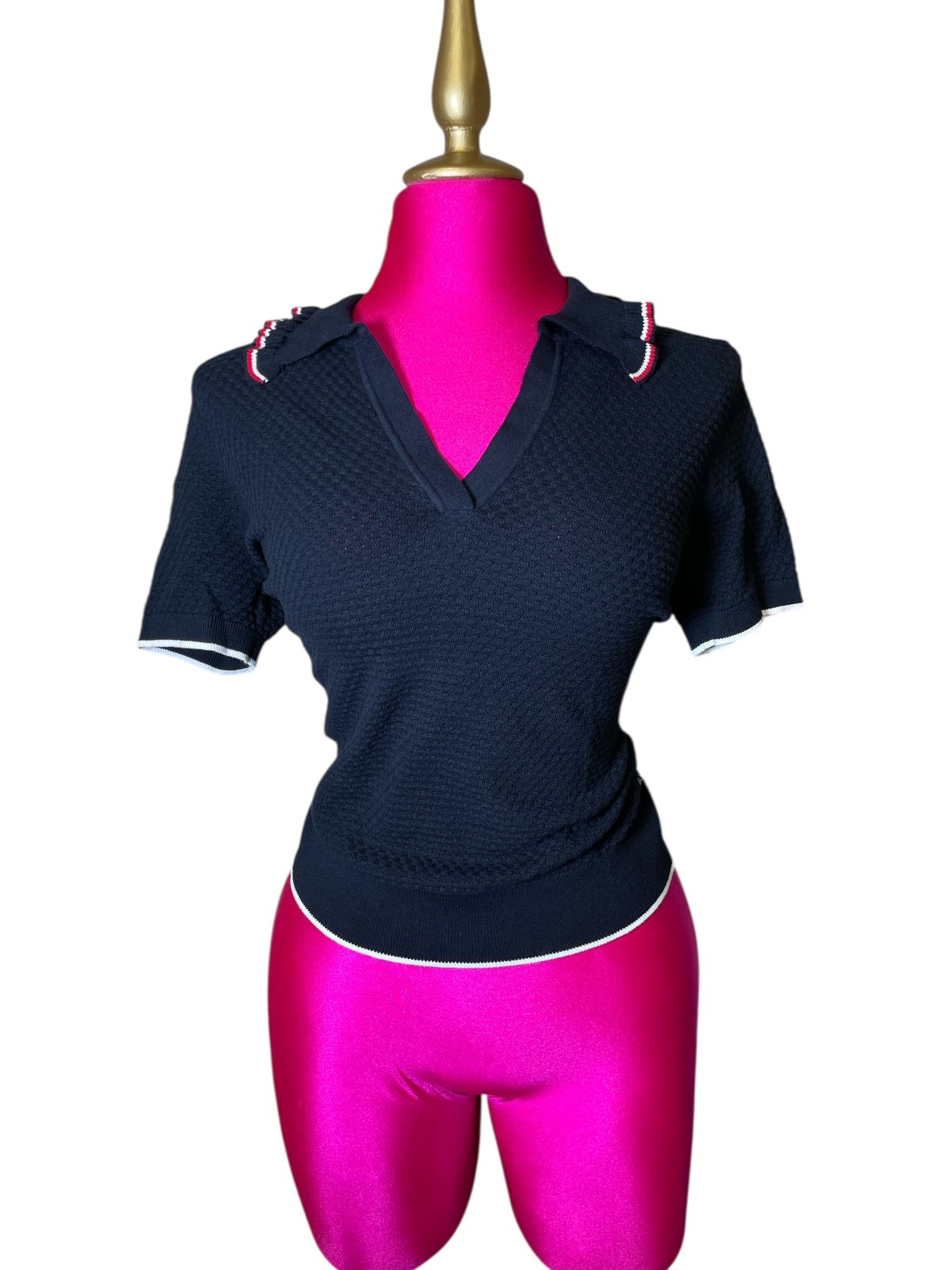 Blusa Tommy Hilfiger Texturizada Azul Marino Mujer Talla M